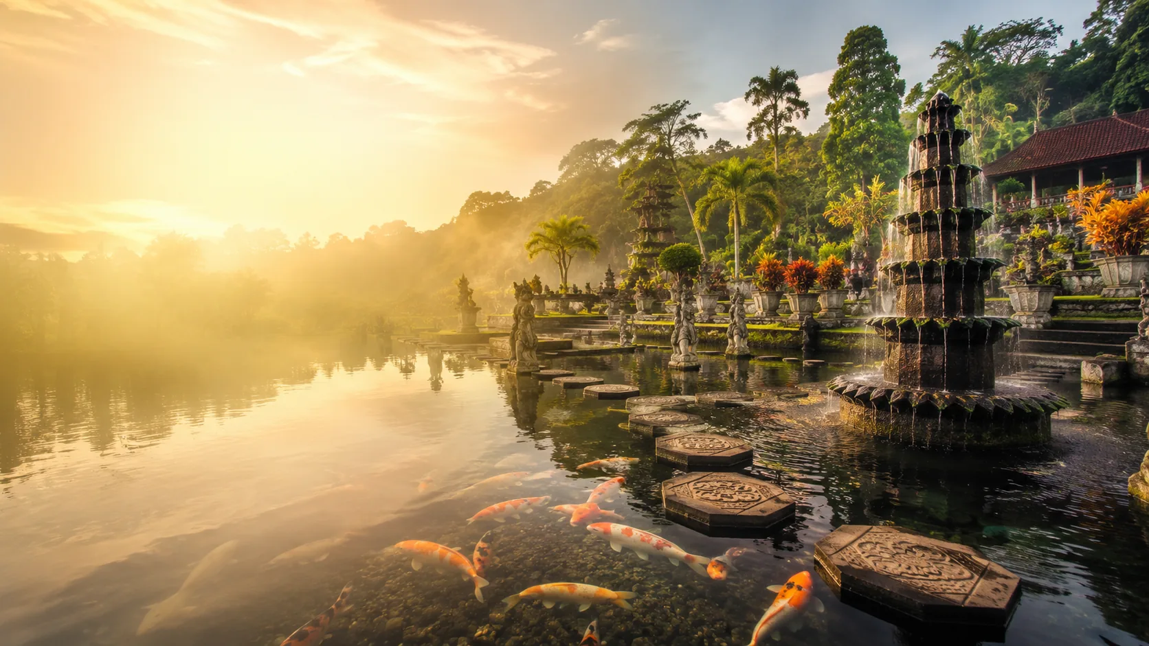 Tirta Gangga, el palacio del agua de Karangasem con sus estanques y fuentes, este de Bali